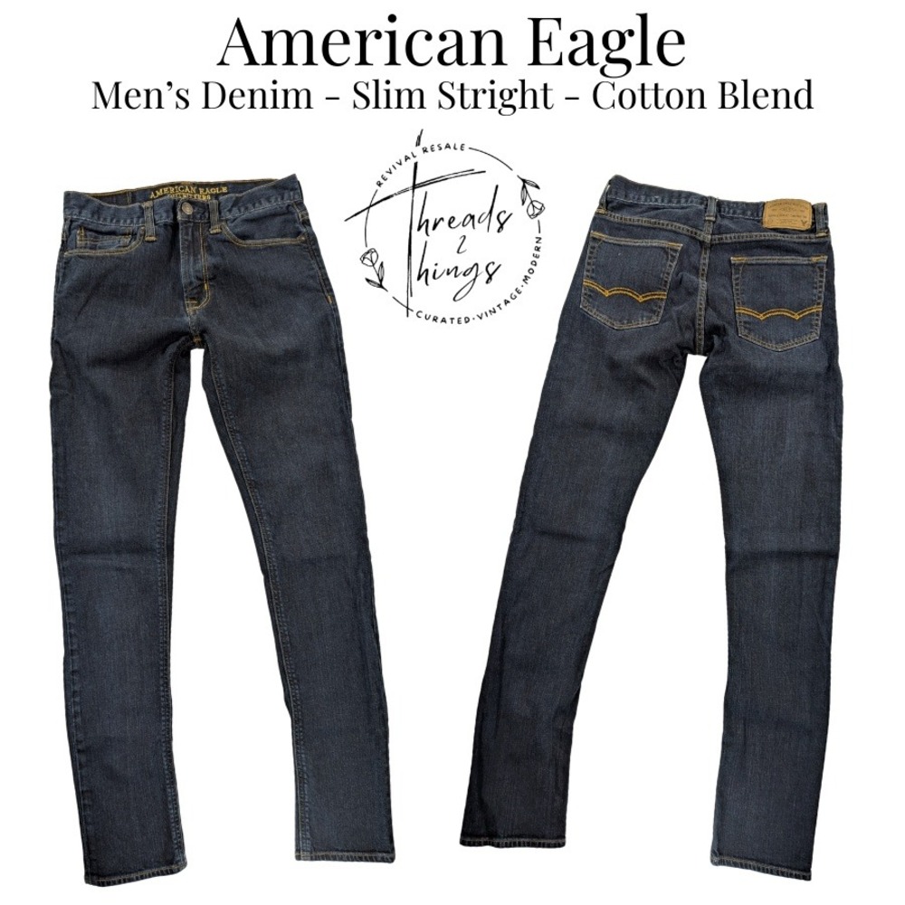 American Eagle Jeans Mens 29 x 34‎ Slim Straight Dark Wash Core Flex Denim y2k